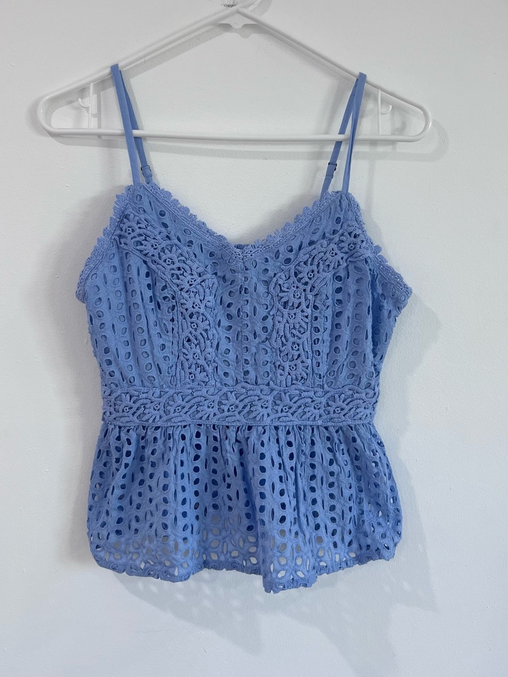 Japna Blue Eyelet Lace Peplum Cami Cottagecore Boho M